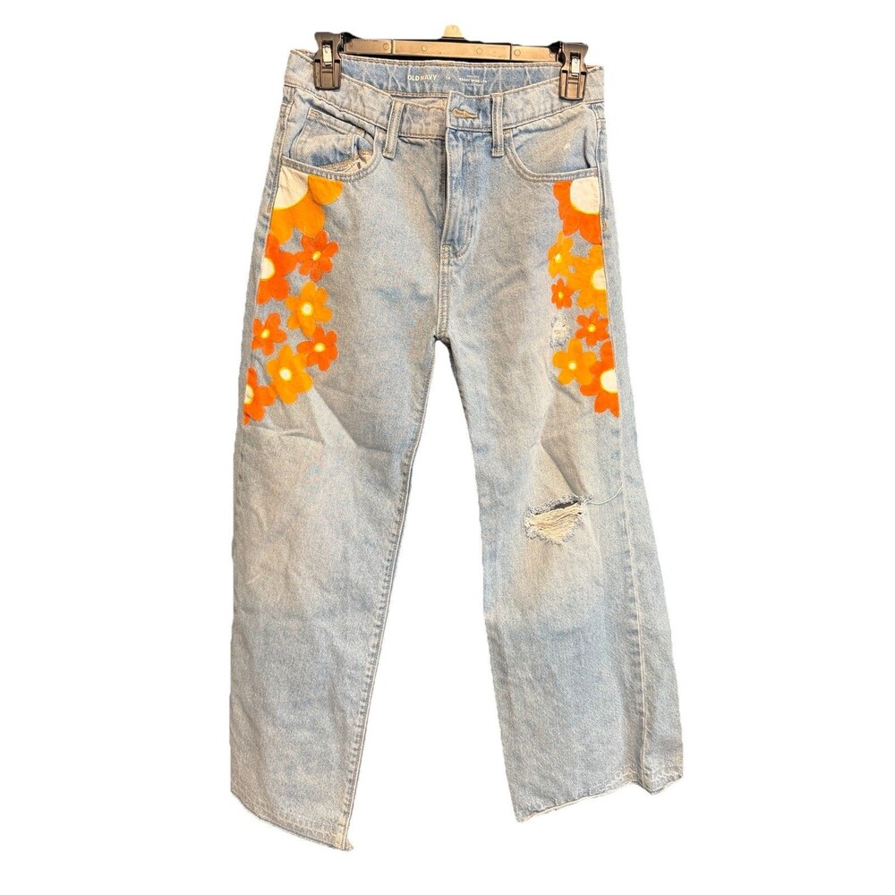 Upcycled Old Navy Size 14 JRS Baggy Wide Leg Jeans, High Rise, Y2K, Adjust Waist